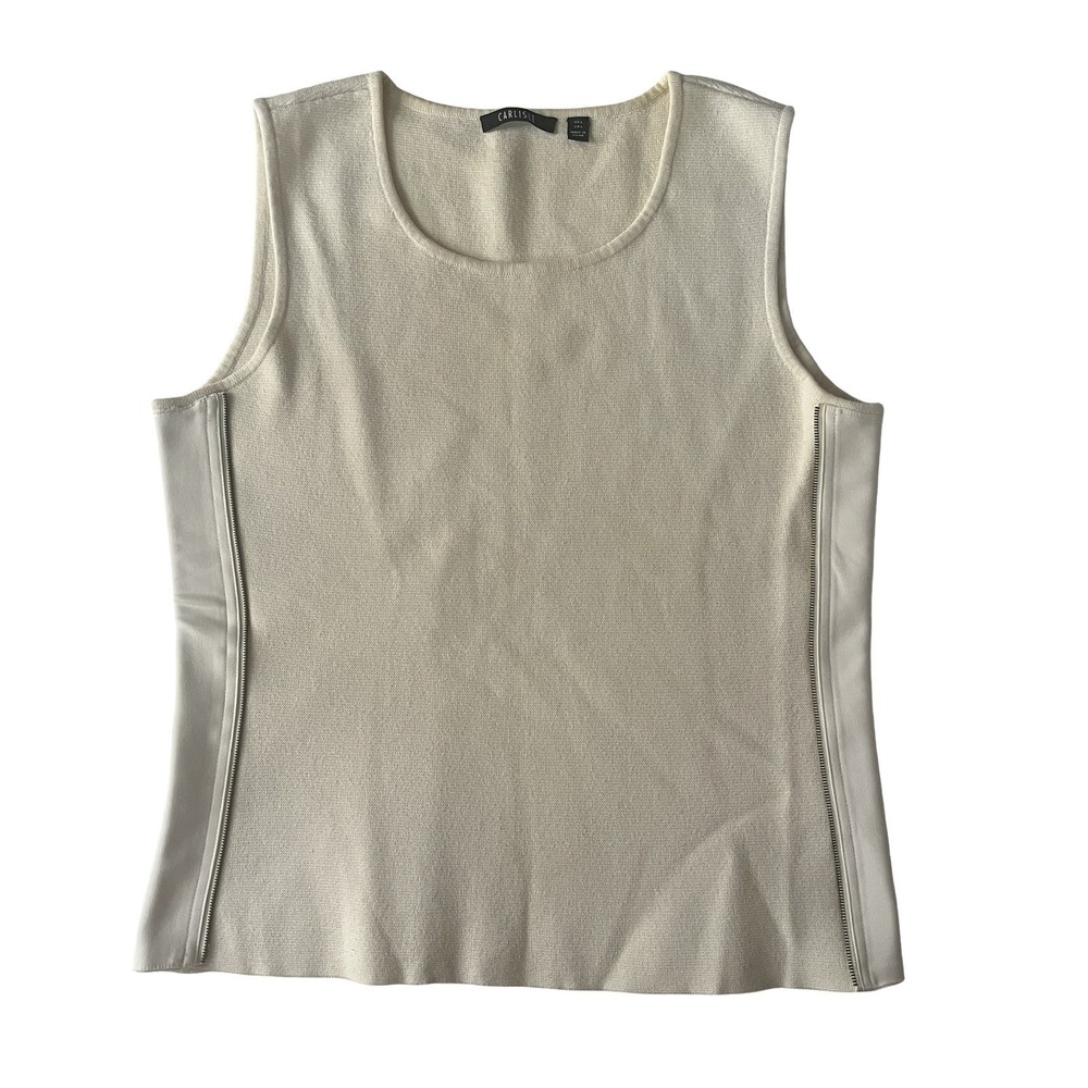 Carlisle Women's Size L Sleeveless Sweater Ivory Zipper Detail Stretchy